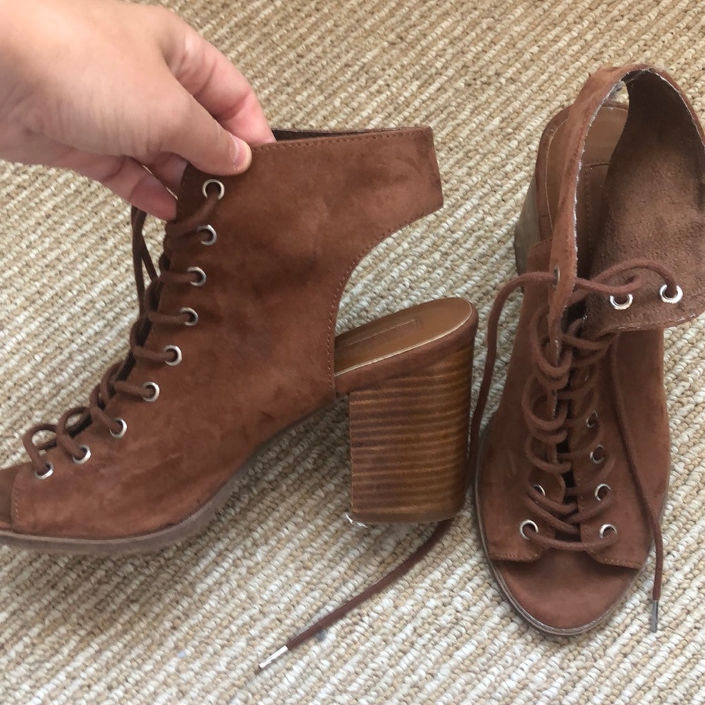 F21 lace up block heels